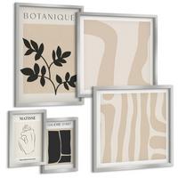 BILDER SET 5er Set - 50x50 cm & 20x30 cm & 40x60 cm Silberner Rahmen - Abstrakte Pflanzenmotive - Silberfarben, Kunststoff (40/60cm) - TULUP