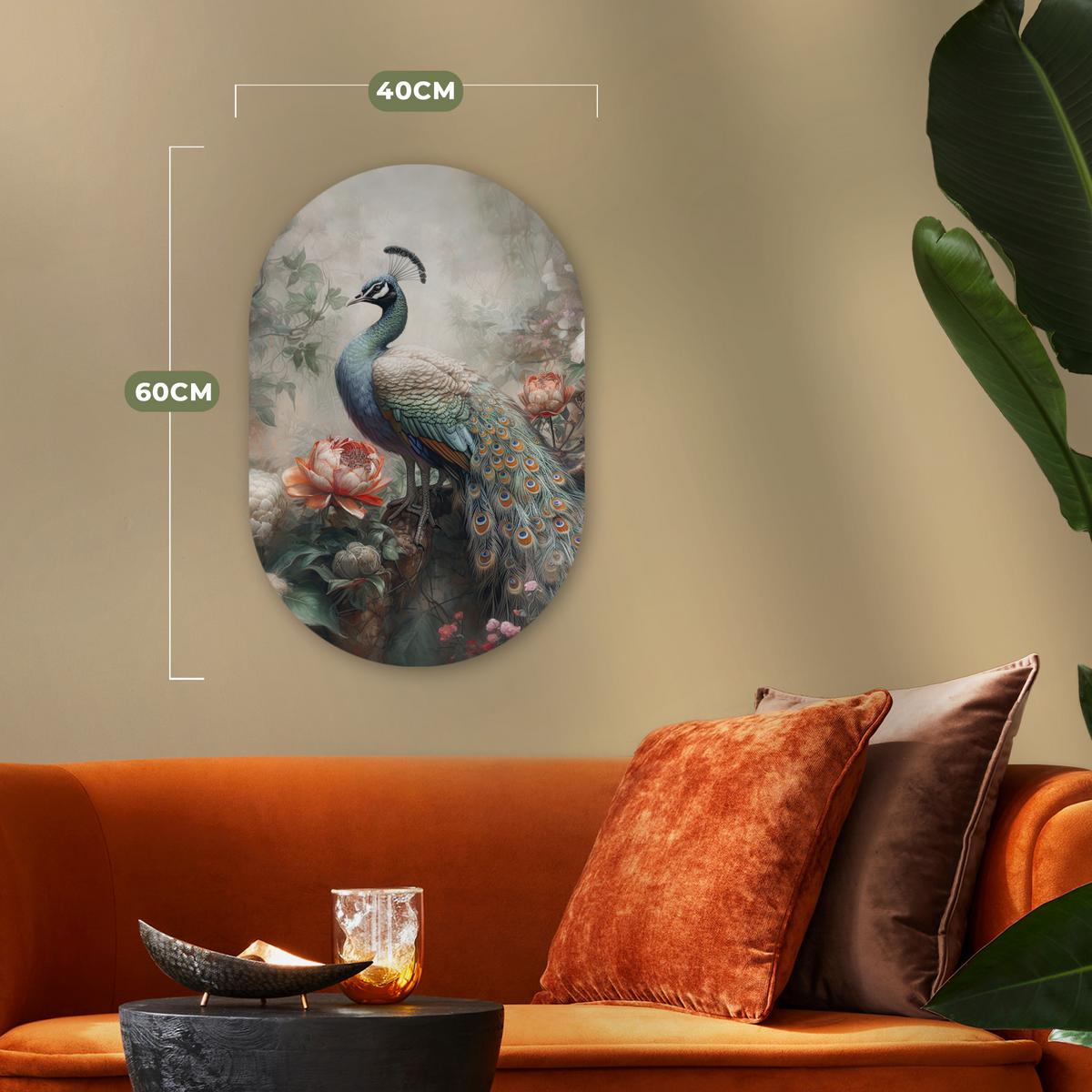 WANDBILD Pfau - Pfauenfedern - Vogel - Dschungel - Blumen Deko Wohnzimmer 40x60 cm - Smaragdgrün, Kunststoff (40/60cm) - MuchoWow