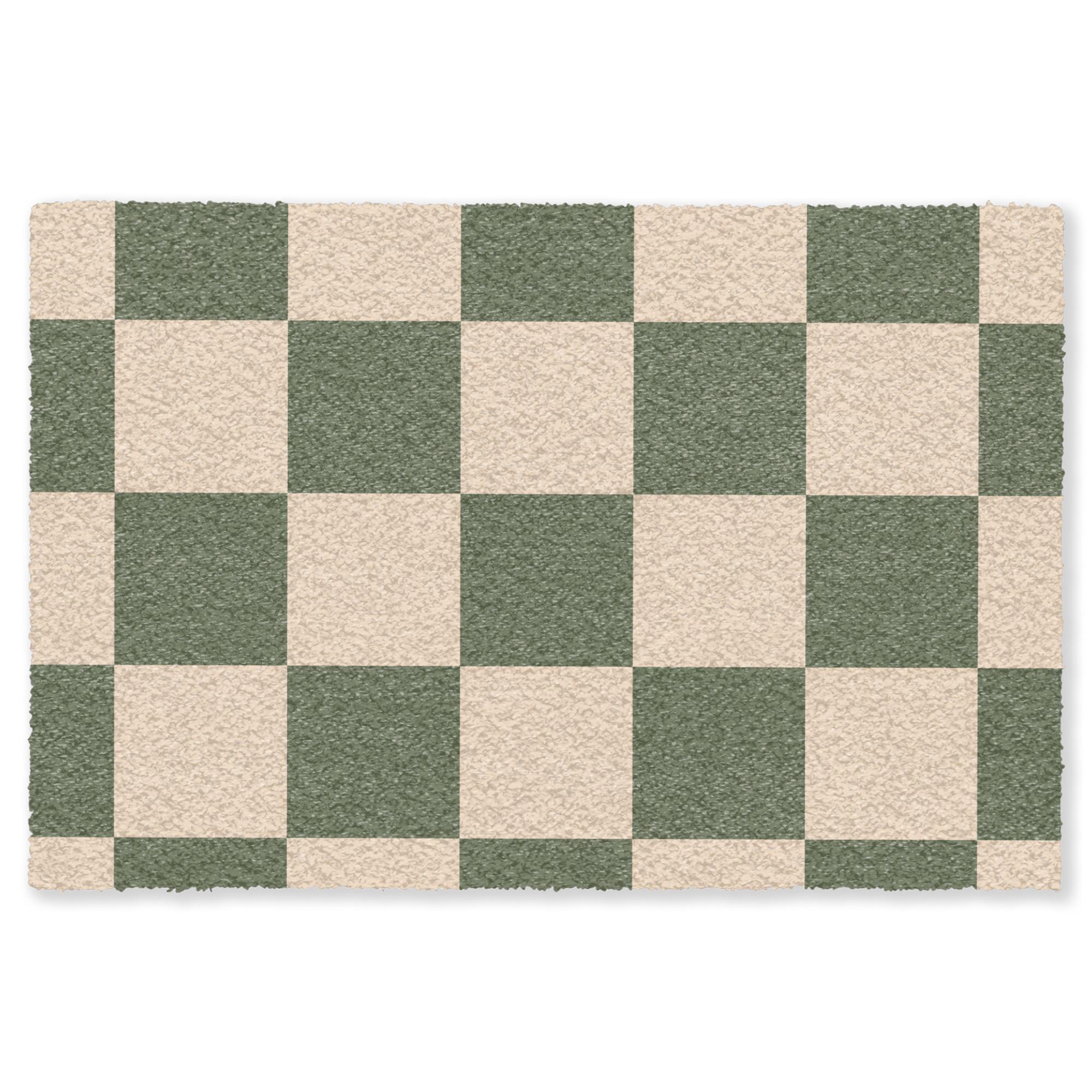 FUSSMATTE Schachbrettmuster - Grün - Beige - Blöcke Flurteppich 90x60 cm - Olivgrün, Kunststoff (90/0.4cm) - MuchoWow