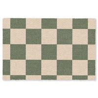 FUSSMATTE Schachbrettmuster - Grün - Beige - Blöcke Flurteppich 90x60 cm - Olivgrün, Kunststoff (90/0.4cm) - MuchoWow