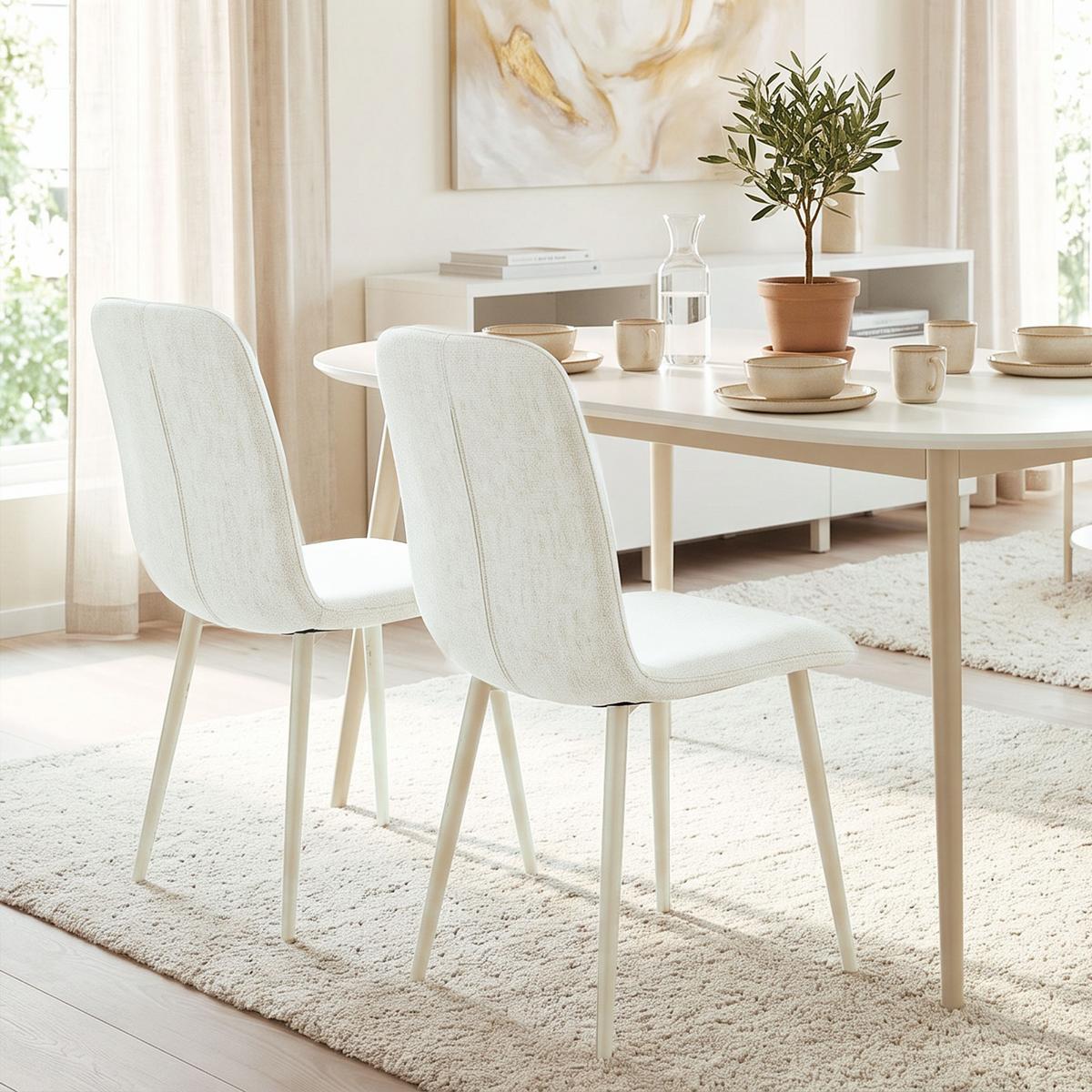 ESSZIMMERSTÜHLE Stoff in Leinenoptik Weiß - Creme, Textil/Metall (57/85/42cm) - HOMCOM