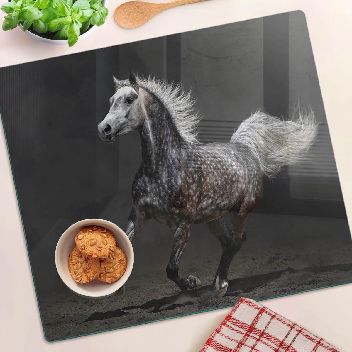 GLASPLATTE 60x52 cm Arabisches Pferd - Schwarz, Glas (60/52cm) - TULUP