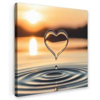 LEINWANDBILD Herz - Wasser - Sonnenuntergang - Natur - Zen Deko Groß 90x90 cm - Bernsteinfarben, Textil (90/90cm) - MuchoWow