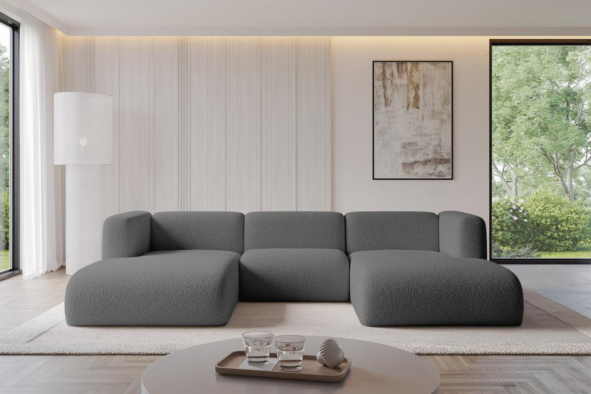 WOHNLANDSCHAFT MIRA-U1 317x179x70 Grau Bouclé - Platinfarben/Schwarz, Holzwerkstoff/Kunststoff (317/70/179cm) - ALTDECOR