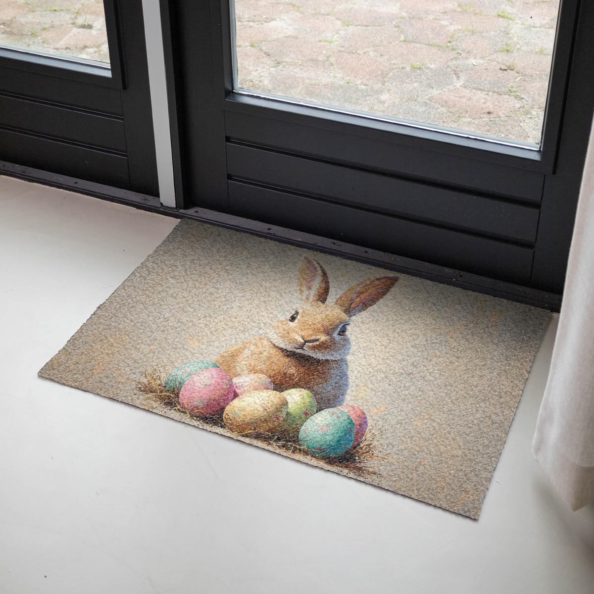 FUSSMATTE Osterhase - Pastell - Eier Schmutzmatte 90x60 cm - Beige/Multicolor, Kunststoff (60/90cm) - MuchoWow