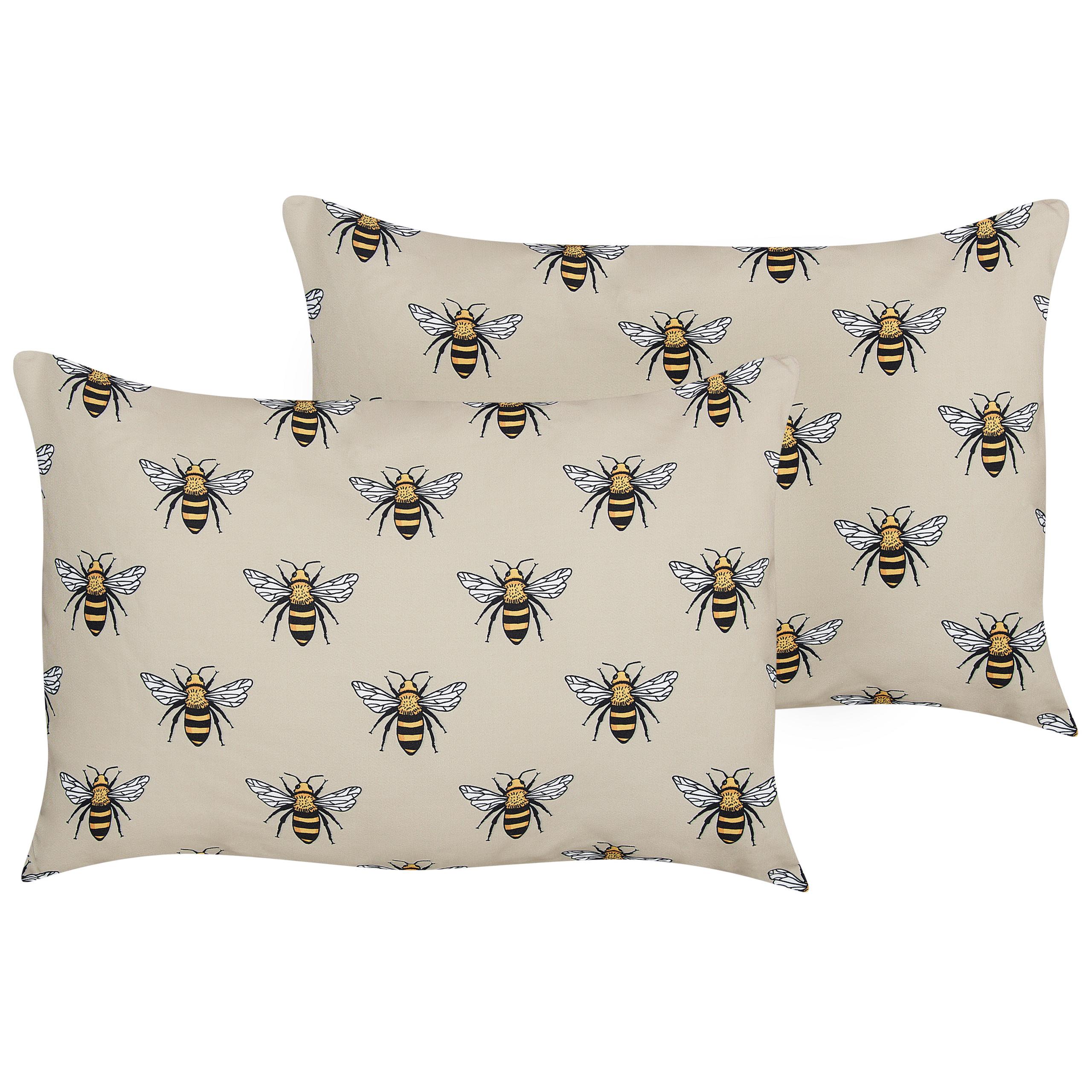 GARTENKISSEN 2er-Set Bienenmuster beige 40/60 cm Canneto - Beige, Textil (40/60cm) - Beliani