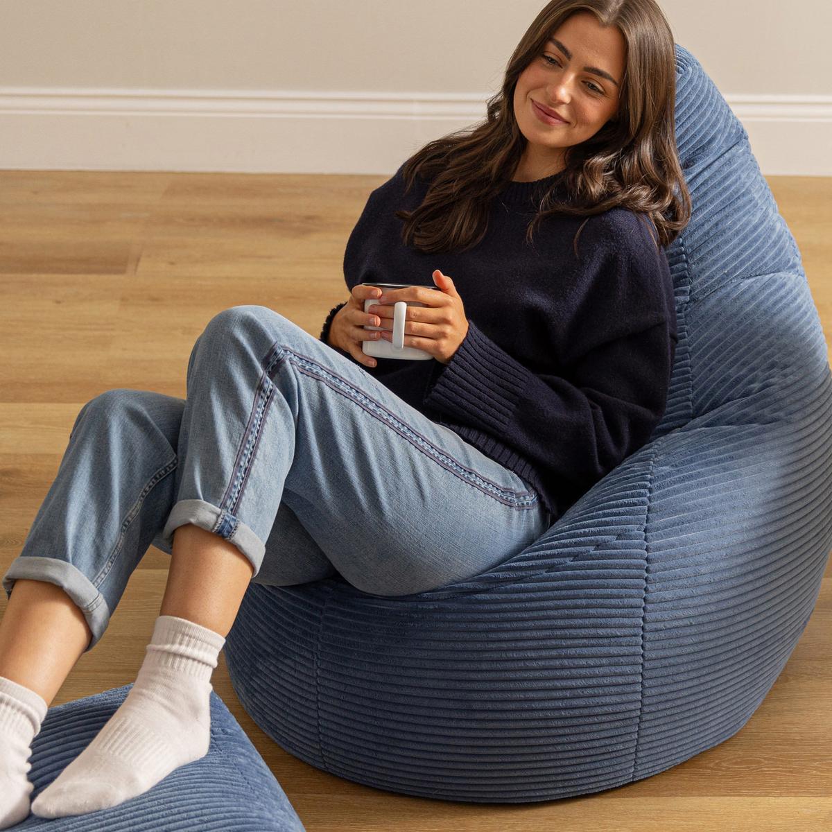SITZSACK Dalton mit Hocker - Blau, Textil (82/76/82cm) - icon