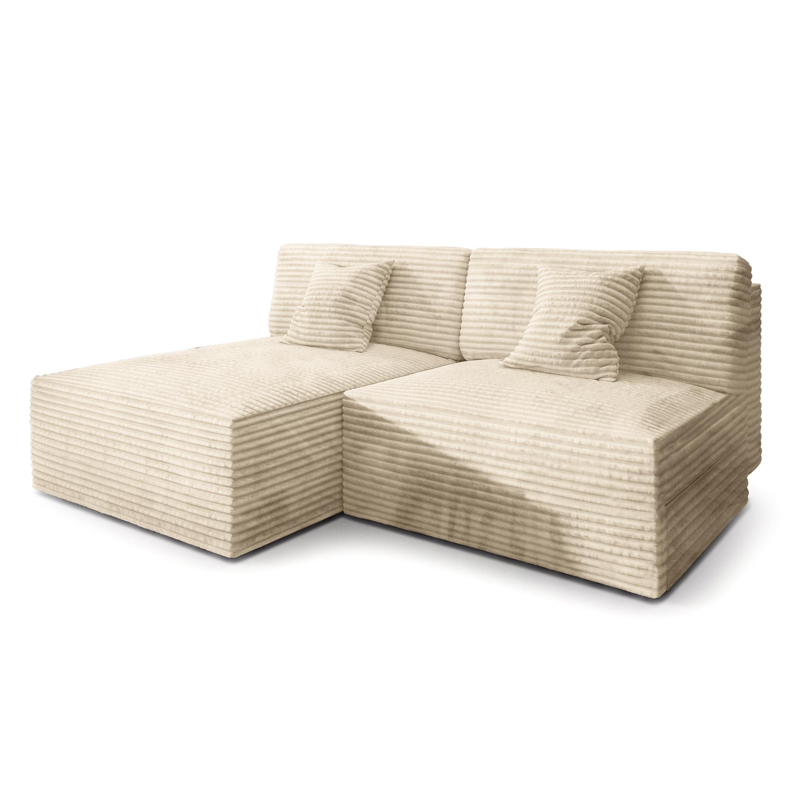 ECKSOFA FIORO Creme Kordstoff mit Schlaffunktion - Creme, Holz (204/148cm) - MASSENO