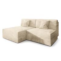 ECKSOFA FIORO Creme Kordstoff mit Schlaffunktion - Creme, Holz (204/148cm) - MASSENO