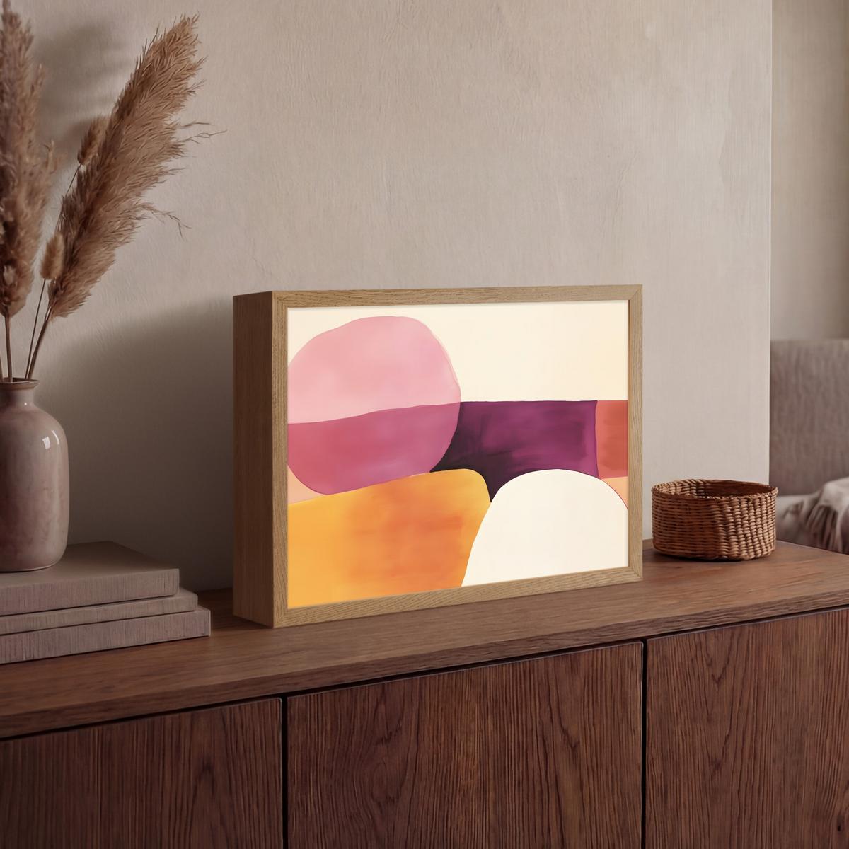 WANDLEUCHTE MIT AKKU Formen - Abstrakt - Farbenfroh 40x30 cm - Rosa, Holzwerkstoff (40/30/8cm) - OnlyWow