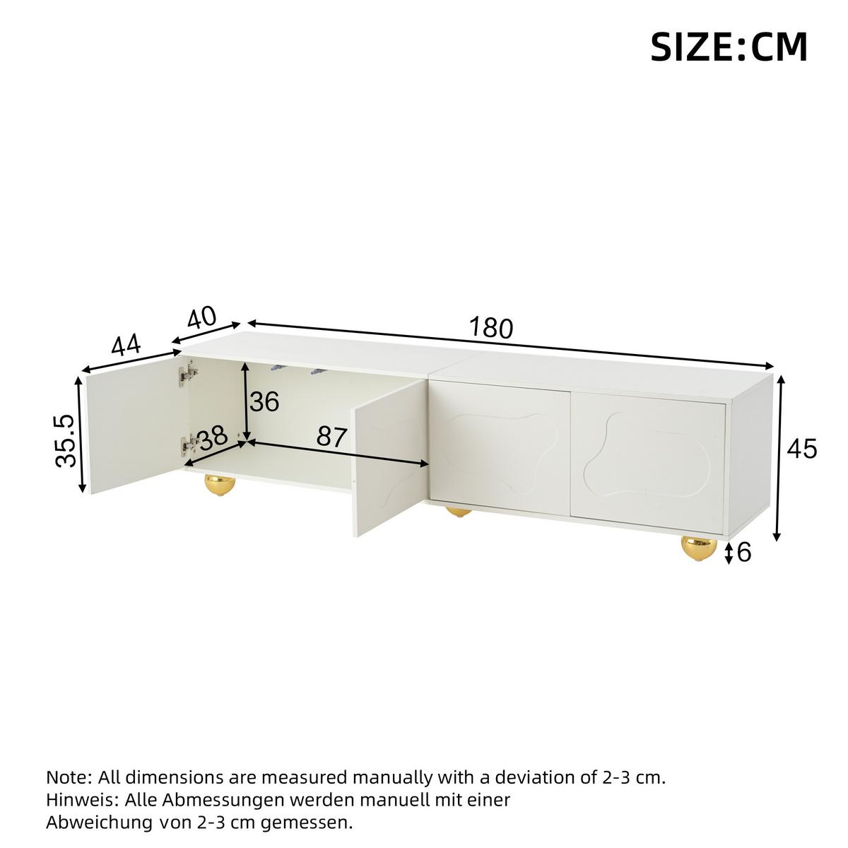 TV-LOWBOARD Lowboard Weiß Wolkenform 4 Türen für 75-Zoll TV 180cm - Weiß, Holzwerkstoff (180/45/40cm) - Urban Meuble