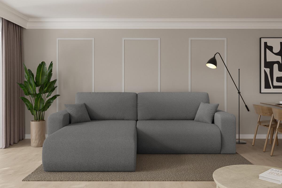 ECKSOFA mit Schlaffunktion Ottomane Links BERY-L 276x193x88 Grau Bouclé - Schieferfarben/Schwarz, Holzwerkstoff/Kunststoff (276/193cm) - ALTDECOR