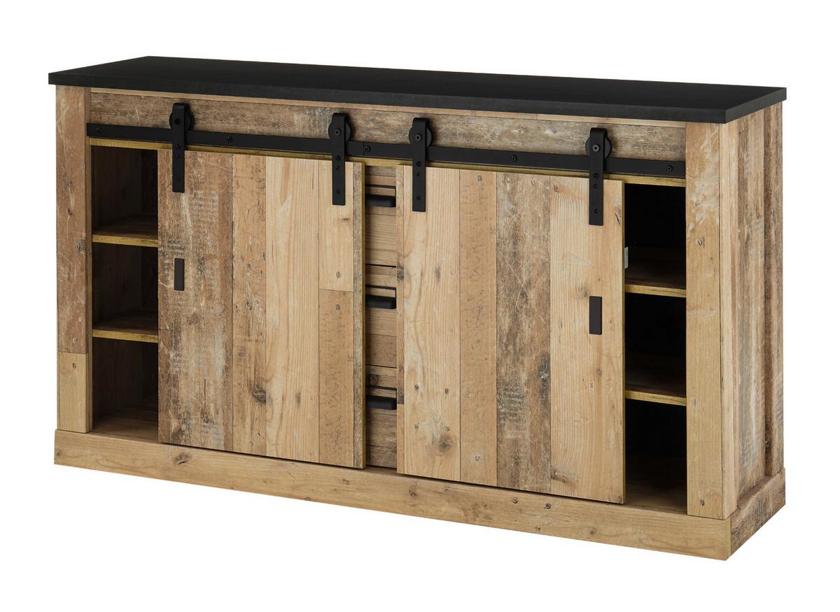 SIDEBOARD Used Wood hell, anthrazit 162 cm, Kommode mit Soft-Close - Anthrazit/Schwarz, Holzwerkstoff/Metall (162/91/43cm) - Furn.Design