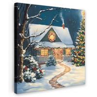 LEINWANDBILD Weihnachten - Weihnachtsbaum - Winter - Zuhause - Schnee Deko Groß 90x90 cm - Smaragdgrün, Textil (90/90cm) - MuchoWow