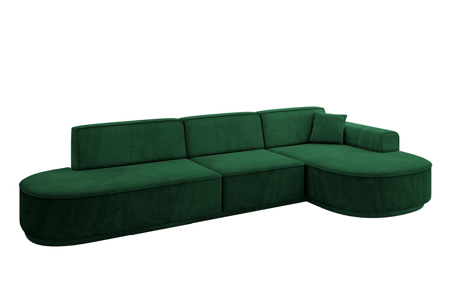 ECKSOFA Ottomane Rechts MARI-L2-v3 - 328x171x83 cm Dunkelgrün Velours - Dunkelgrün/Schwarz, Holzwerkstoff/Kunststoff (171/328cm) - ALTDECOR