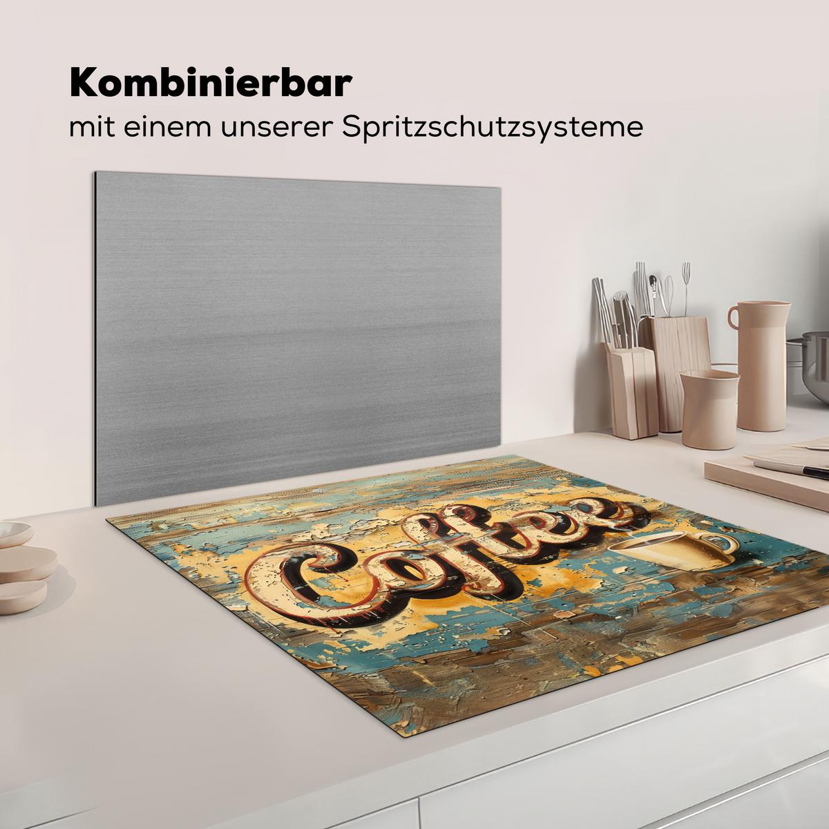 HERDABDECKPLATTE Kaffee - Vintage - Braun - Tasse Induktionsmatte 78x78 cm - Teakfarben, Kunststoff (78/78/0.2cm) - MuchoWow