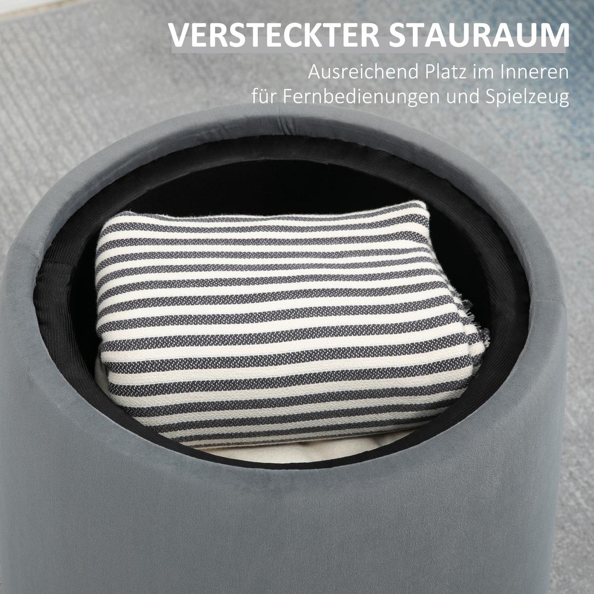 2-IN-1 Ottomane Sitzhocker inklusive Stauraum, abnehmbaren Deckel in Samtoptik - Braun/Naturfarben, Holz/Kunststoff (44/47.5/44cm) - HOMCOM