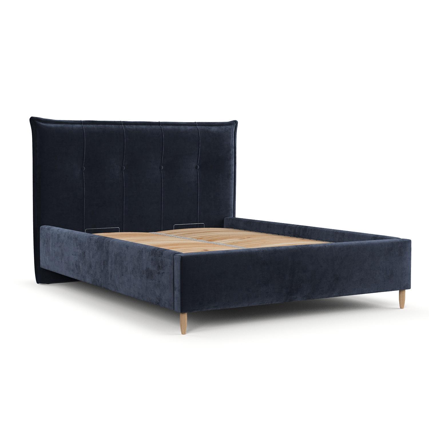 POLSTERBETT Plaza 120/200 cm Marineblau im Lotta Stoff - Naturfarben/Dunkelblau, Holz/Holzwerkstoff (120/200cm) - AltaBeds