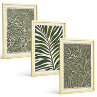 BILDER SET 3er Set - 40x60 cm Goldrahmen - Blattmuster wellenförmige Formen - Goldfarben, Kunststoff (40/60cm) - TULUP