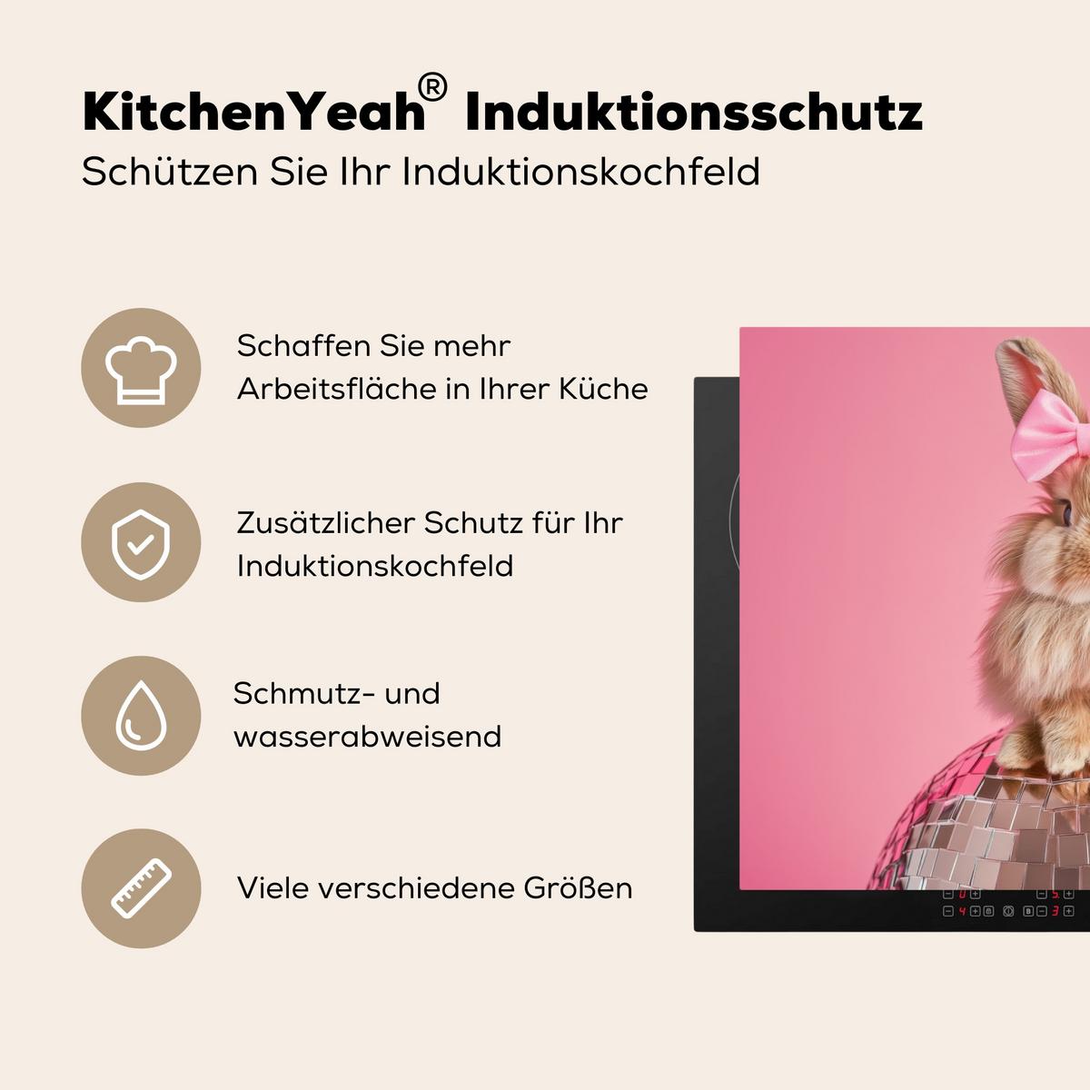 HERDABDECKPLATTE Schleife - Discoball - Kaninchen Induktionsmatte 77x59 cm - Pink, Kunststoff (77/59/0.2cm) - MuchoWow