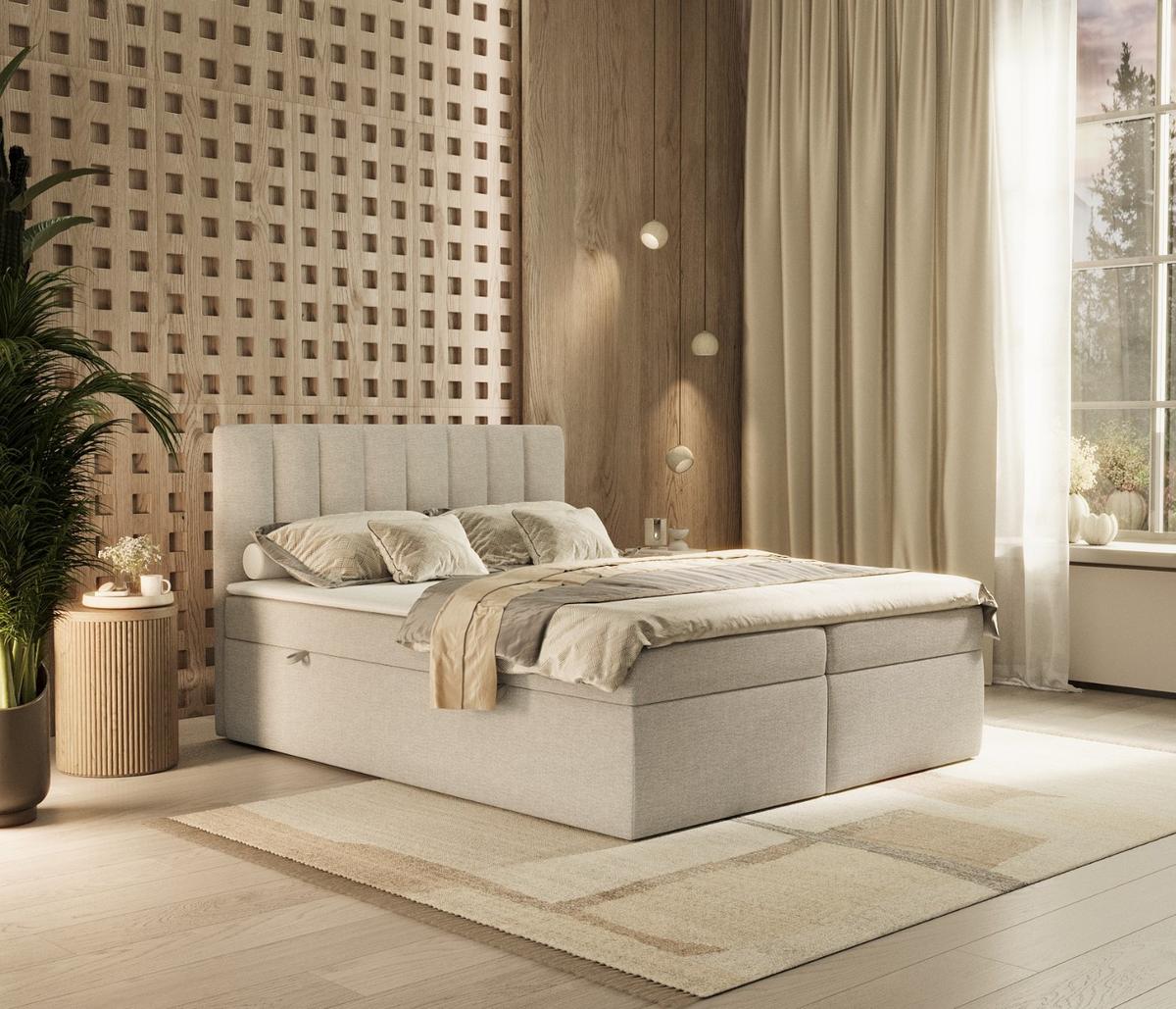 BOXBETT Amaro 140/200 cm Graubeige im Megan Stoff - Schwarz/Grau, Holz/Holzwerkstoff (140/200cm) - AltaBeds