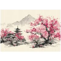 FOTOTAPETE Gebirge Kirschblüte Rosa 250x175 cm - Multicolor, Papier (250/175cm) - Wallarena