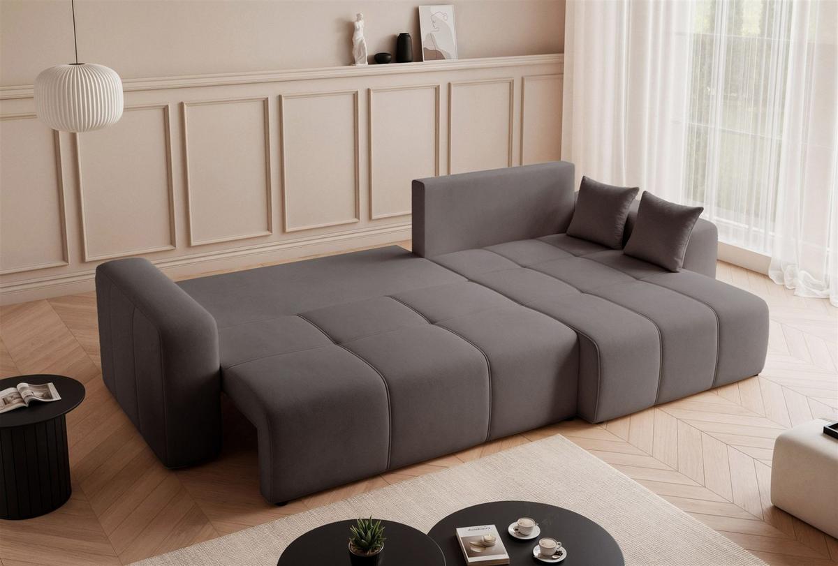 ECKSOFA Leros Xl Mit Schlaffunktion - Grau, Holzwerkstoff/Textil (145/278cm) - Fun Möbel