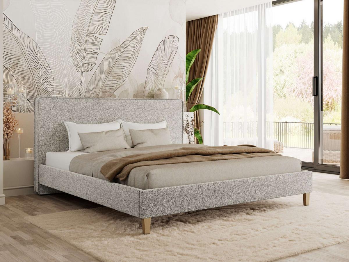 POLSTERBETT LUMARO CLASSIC 140/200 - Hellgrau Stukture - Matratze Foam - Hellgrau/Kernbuche, Holz/Textil (140/200cm) - MKS
