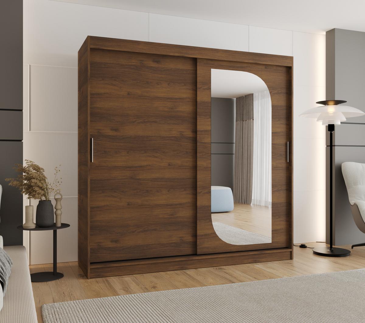 SCHIEBETÜRENSCHRANK mit Spiegel LUCY 200/200/62 2-türig - Silberfarben/Walnussfarben, Holz (200/62/200cm) - MÖBEL KRYSPOL