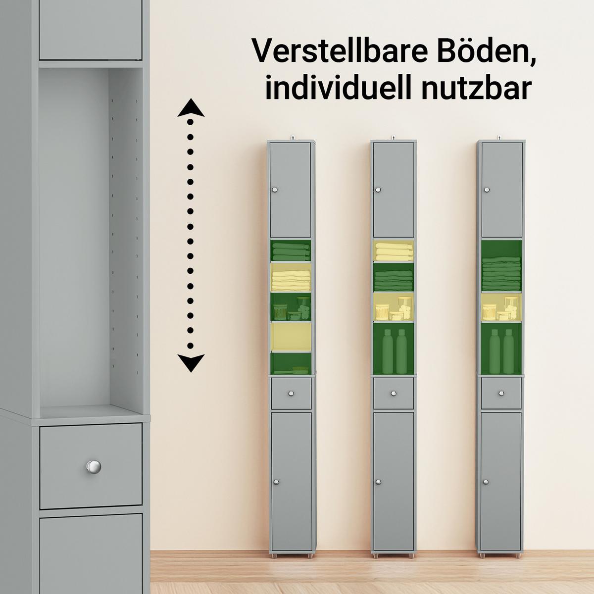 HOCHSCHRANK schmal Hellgrau - Hellgrau, Holzwerkstoff (45/58/40cm) - SoBuy
