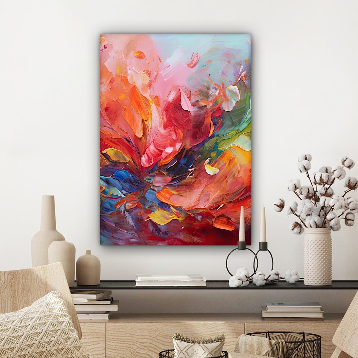 LEINWANDBILD Ölgemälde - Kunst - Abstrakt - Farbenfroh Wandbild Wohnzimmer 60x80 cm - Altrosa, Textil (60/80cm) - MuchoWow