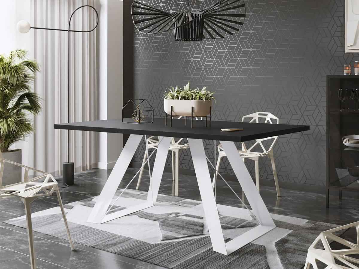 ESSTISCH Colter Weiß rechteckig ausziehbar, Schwarz 160-260/90/76 cm - Schwarz/Weiß, Holzwerkstoff/Metall (90/260/76cm) - WFL GROUP
