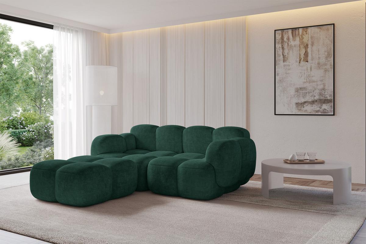 ECKSOFA modulares Sofa Links Miko-L1 214x205x75 Grün Velours - Schwarz/Grün, Holzwerkstoff/Kunststoff (214/205cm) - ALTDECOR