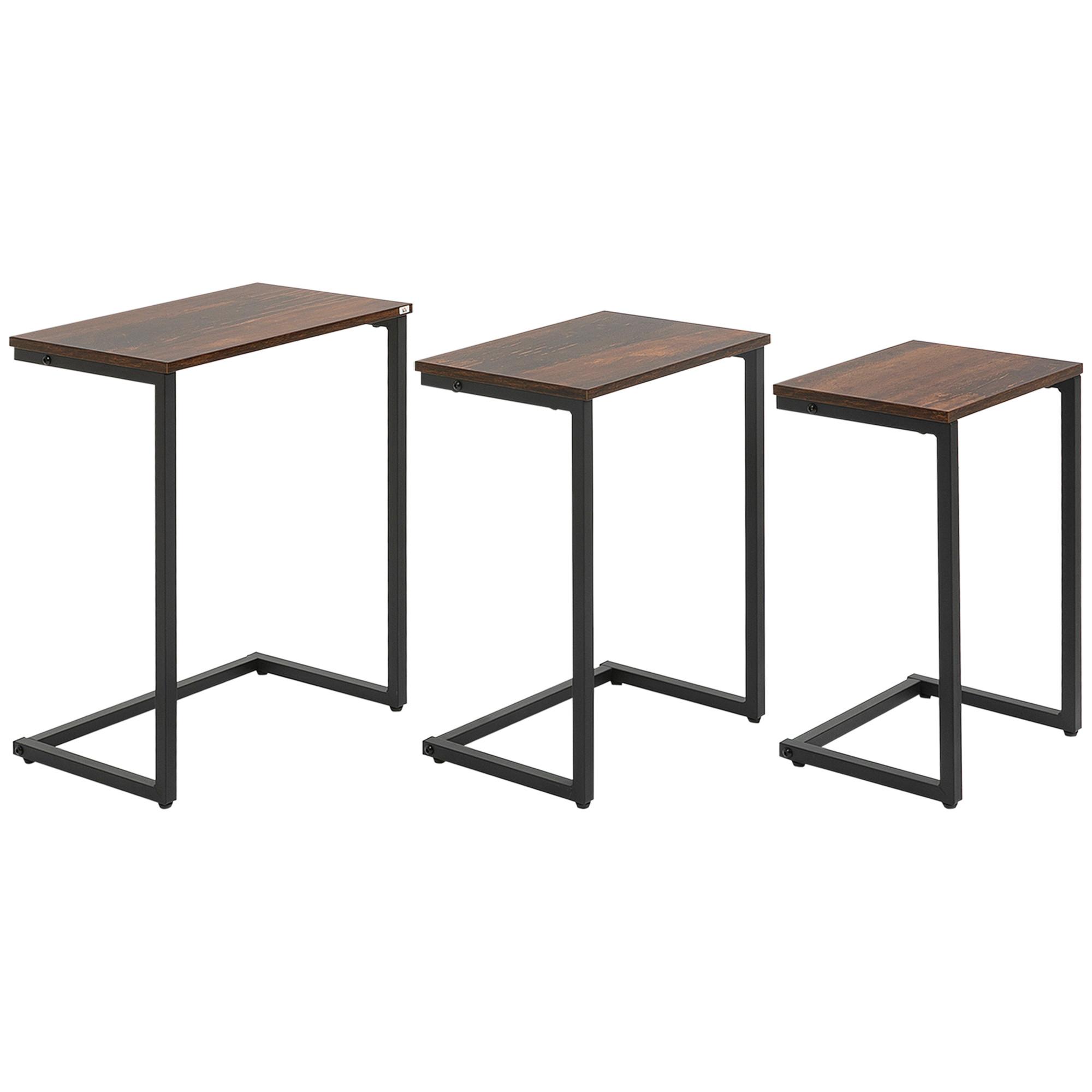 BEISTELLTISCH-SET Spanplatte Stahl Braun - Braun, Kunststoff (45/30/60cm) - HOMCOM