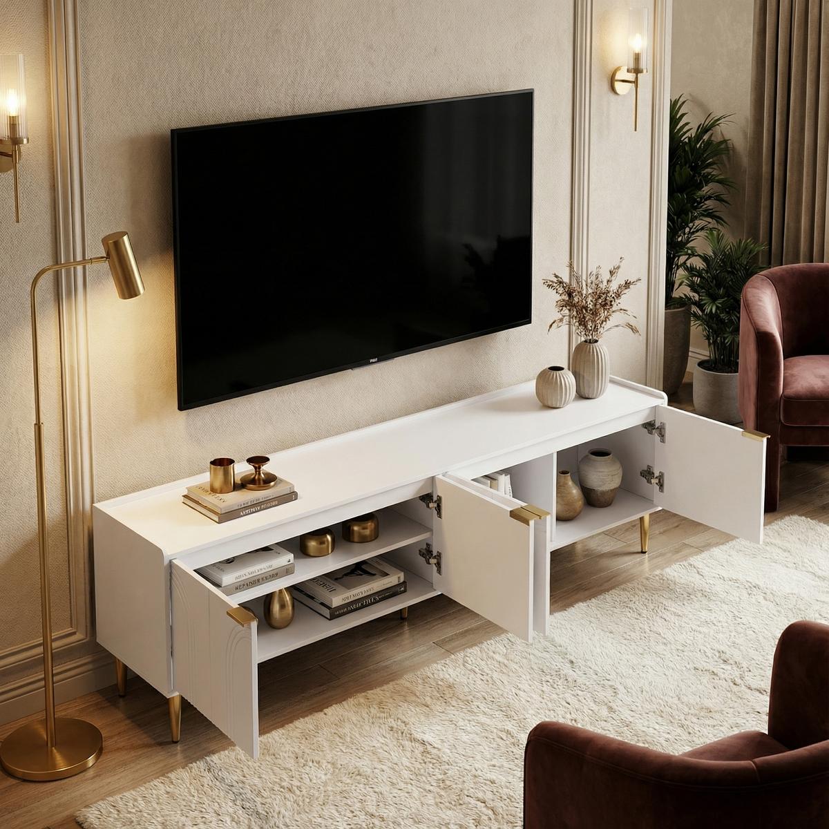 TV-LOWBOARD 170 cm in Weiß & Gold Design - Braun, Holzwerkstoff (170/48/35cm) - Urban Meuble