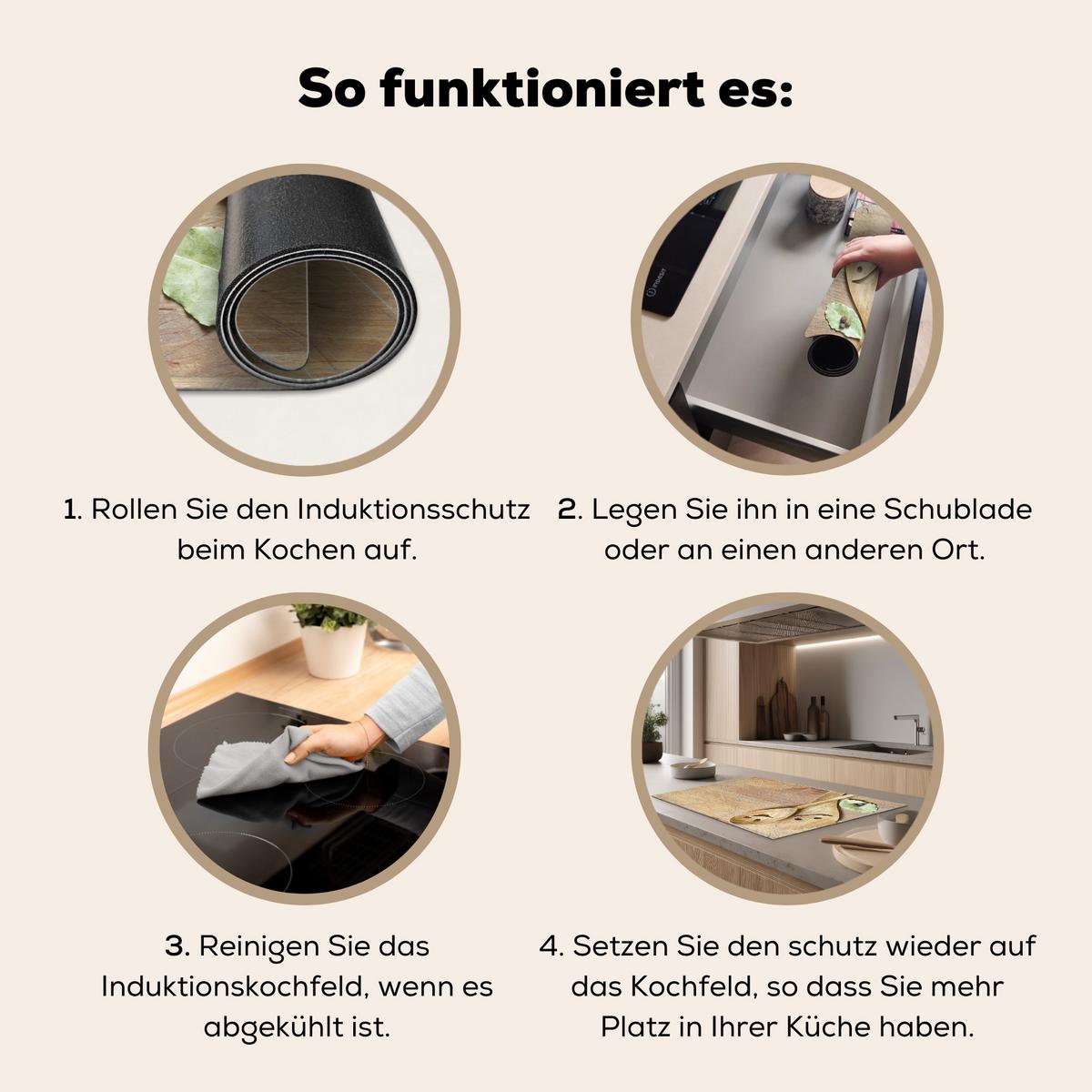 HERDABDECKPLATTE Holz - Löffel - Braun - Smiley Abdeckung Ceranfeld 81.2x52 cm - Hellbraun, Kunststoff (81.2/52/0.2cm) - MuchoWow