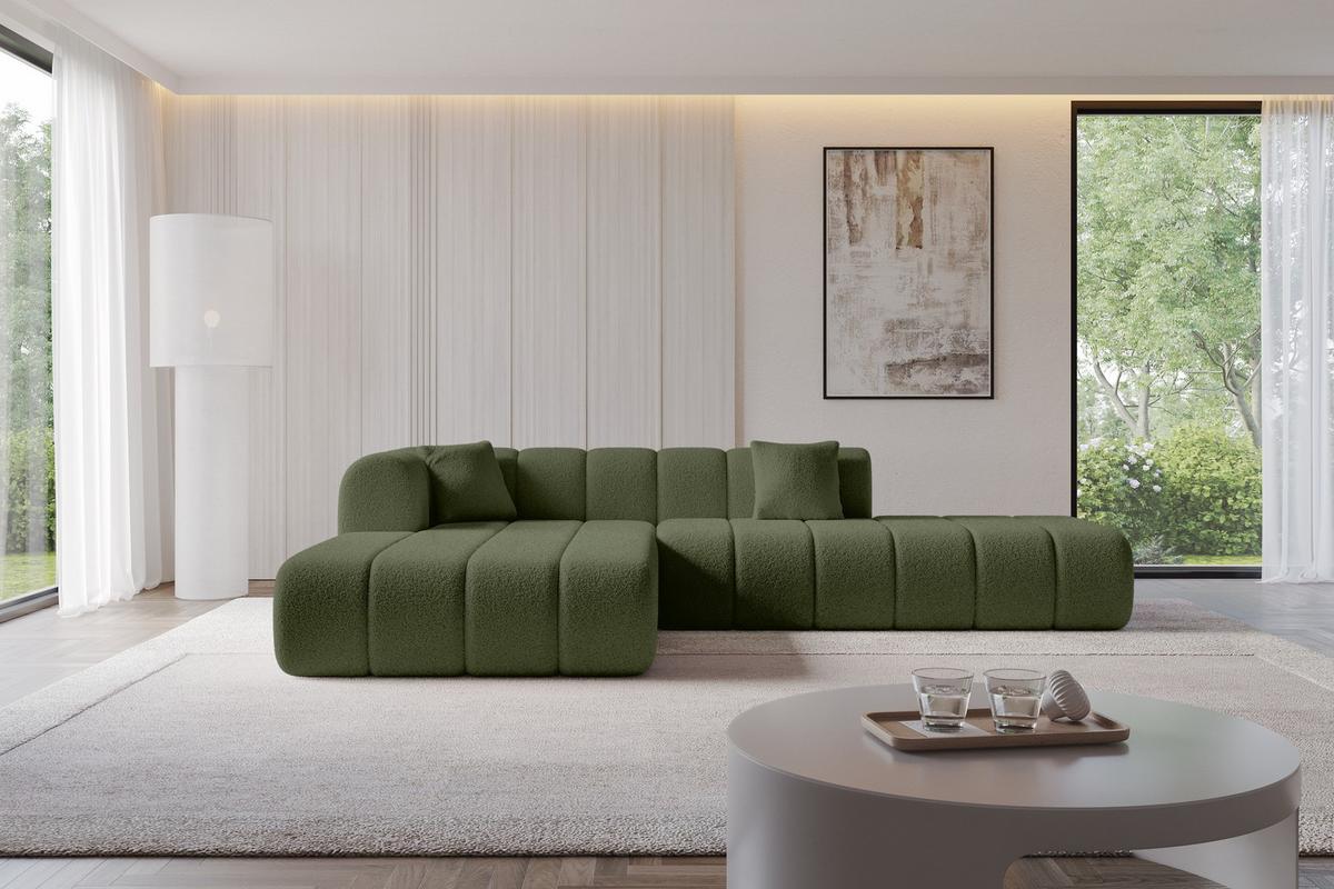 ECKSOFA Ottomane Links BILA-L 289x176x71 Grün Bouclé - Schwarz/Grün, Holzwerkstoff/Kunststoff (176/289cm) - ALTDECOR