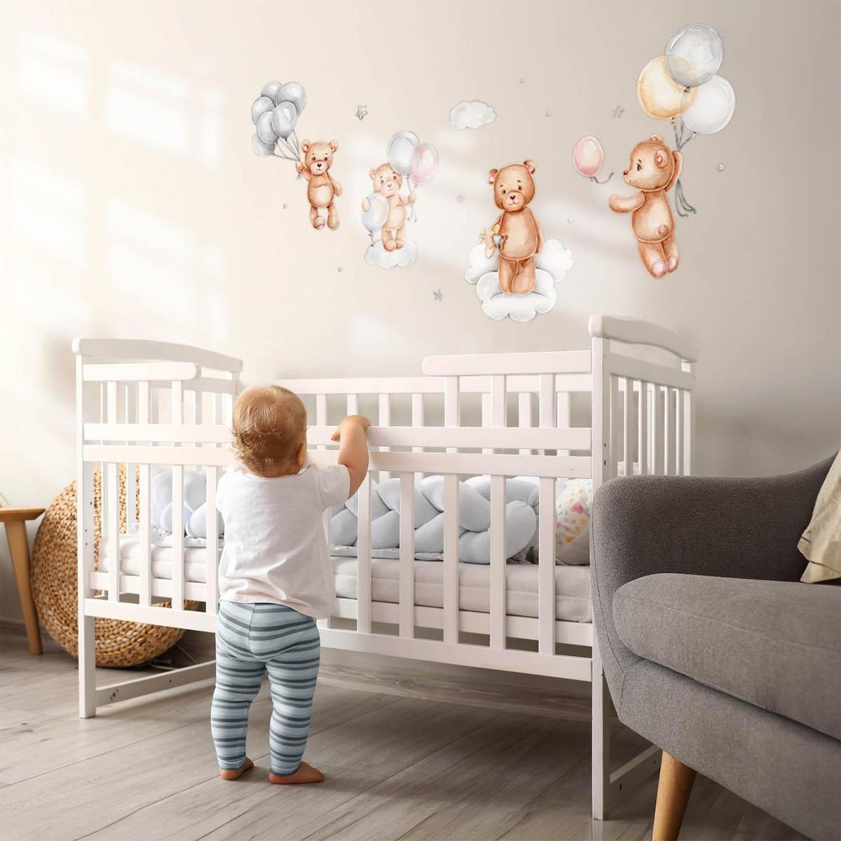 WANDAUFKLEBER 130x195cm - Teddybären mit Luftballons - Multicolor, Kunststoff (130/195/0.1cm) - Wallfluent