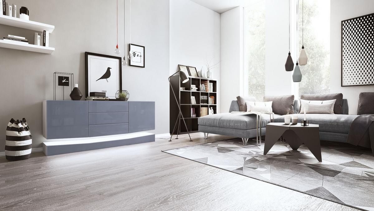 SIDEBOARD City Fronten in Grau Hochglanz - Grau, Holzwerkstoff (178/82/39cm) - Vladon