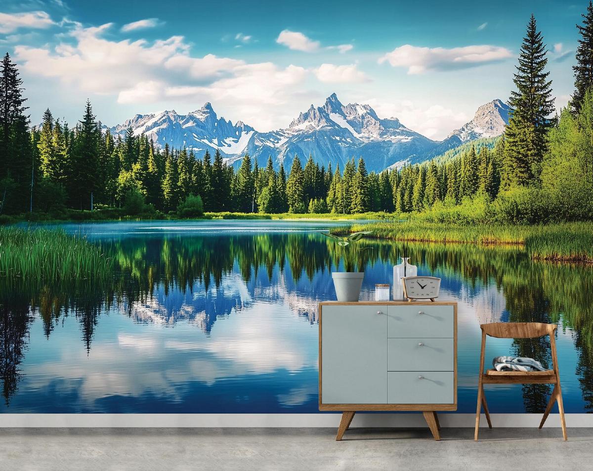 FOTOTAPETE 3D Effekt Berge Landschaft 200x140 - Multicolor, Papier (200/140cm) - Wallarena
