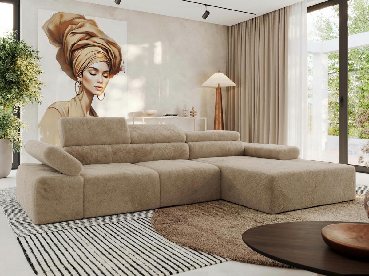 ECKSOFA RILASSO L Beige Plüsch - rechts - Beige/Schwarz, Kunststoff/Textil (174/296cm) - MKS