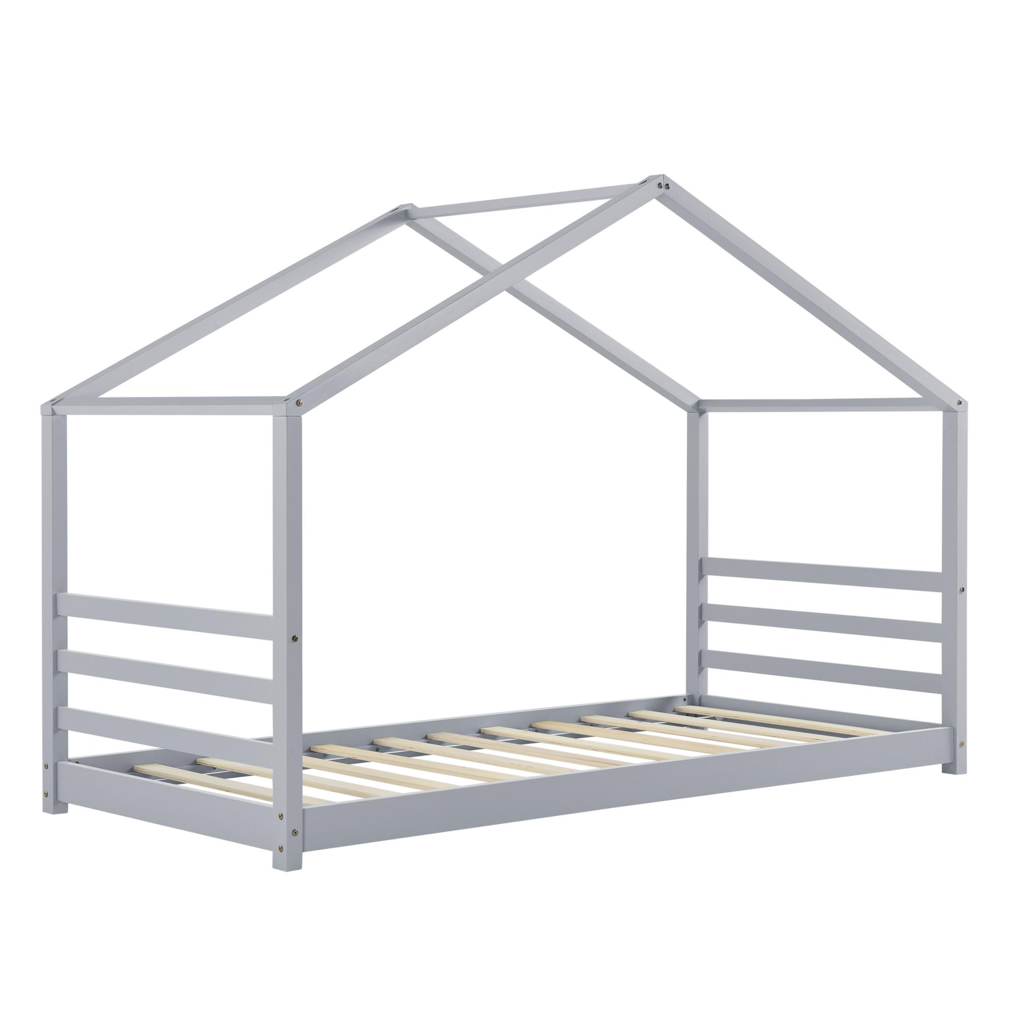 HAUSBETT Vardø - Grau, Holz (90/200cm) - [en.casa]