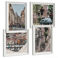 BILDER SET 4er Set - 50x50 cm & 40x60 cm Weißer Rahmen - Stadtansichten von Gebäuden - Weiß, Kunststoff (50/50cm) - TULUP