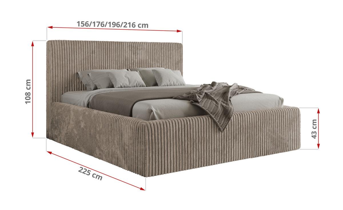 POLSTERBETT TILIANO CLASSIC 200/200 - Hellbraun Cord - Multipocket-Matratze - Hellbraun, Textil (200/200cm) - MKS