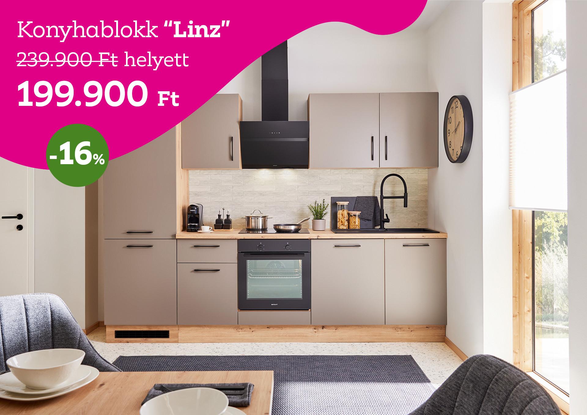 Konyhablokk Linz 239900 Forint helyett 199900 Forint, kedvezmény mértéke 16%
