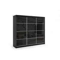 KLEIDERSCHRANK mit Lacobel-Schiebetüren und Aluminium-Leisten - VIVONA - 240 cm Schwarz - Schwarz, Holzwerkstoff (200/216/61cm) - ALTDECOR