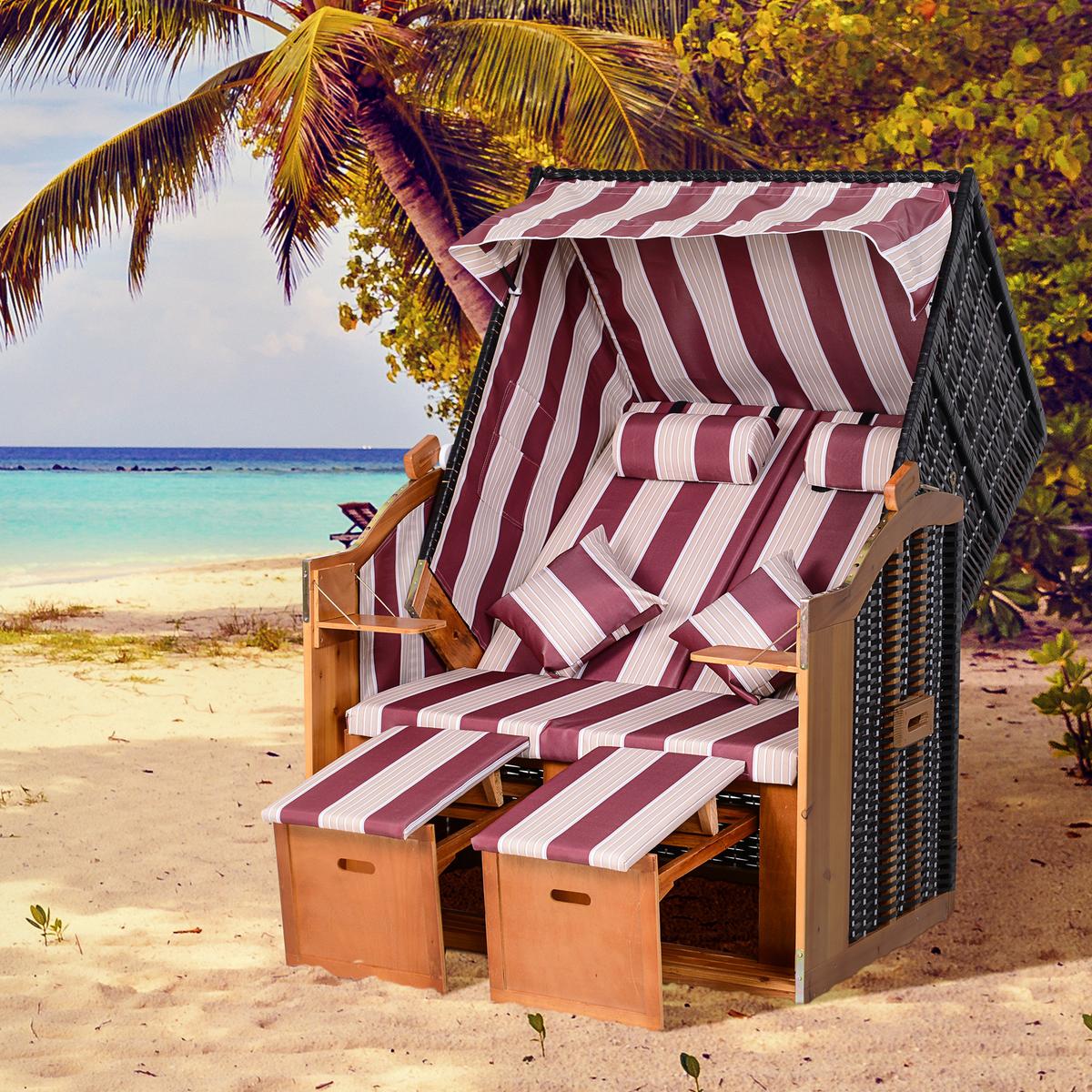 DOPPELTE Sonnenliege mit Dach 5-stufige Rückenlehne PE-Rattan Rot+Weiß 118 x 79 x 160 cm - Weiß, Kunststoff (79/160/118cm) - Outsunny