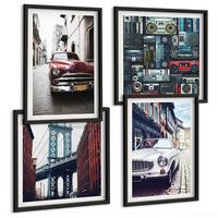 BILDER SET 4er Set - 50x50 cm & 40x60 cm Schwarzer Rahmen - Old Cars Brooklyn Retro-Audio - Schwarz, Kunststoff (50/50cm) - TULUP