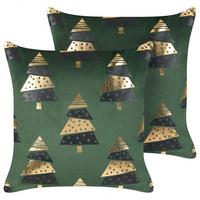 DEKOKISSEN 2er-Set Grün 45/45 cm Goldspruce - Grün, Textil (45/45cm) - Beliani
