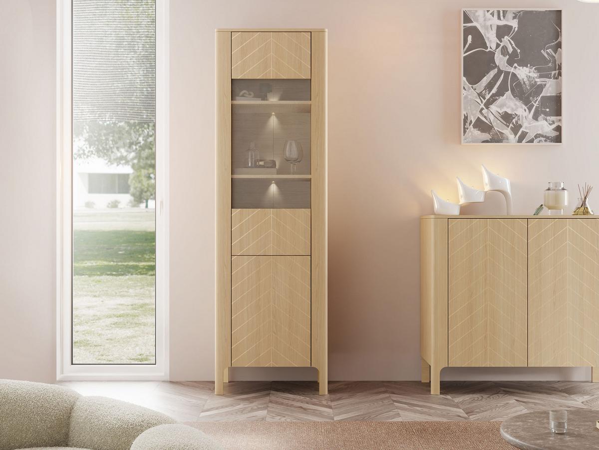 VITRINE Malumi MM04 2D mit weißer LED Beleuchtung - Eichefarben/Naturfarben, Holzwerkstoff/Metall (60/198/41cm) - MIRJAN24